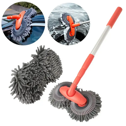 3-Section Telescopic Car Wash Mop with Double Brush Head Habicare