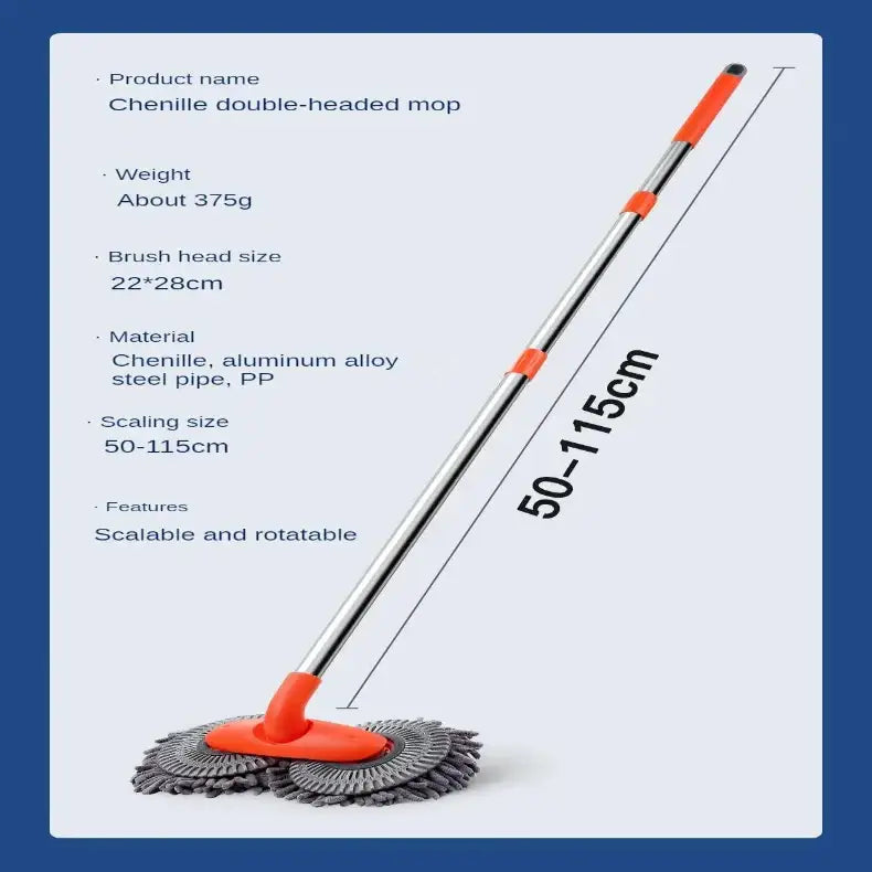 3-Section Telescopic Car Wash Mop with Double Brush Head Habicare