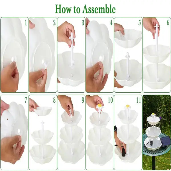 3-Tier Bird Bath with Detachable DIY Solar Fountain with 25W Pump Habicare
