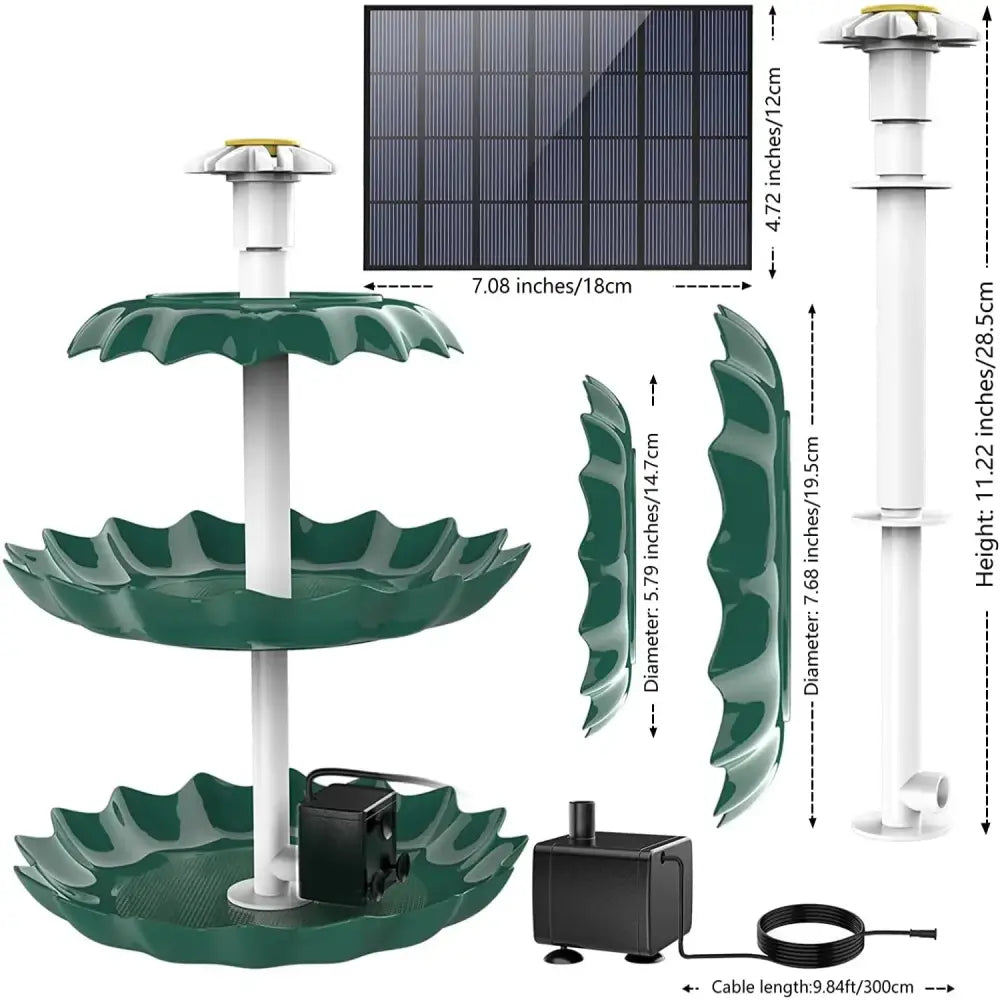3-Tier Bird Bath with Detachable DIY Solar Fountain with 25W Pump Habicare