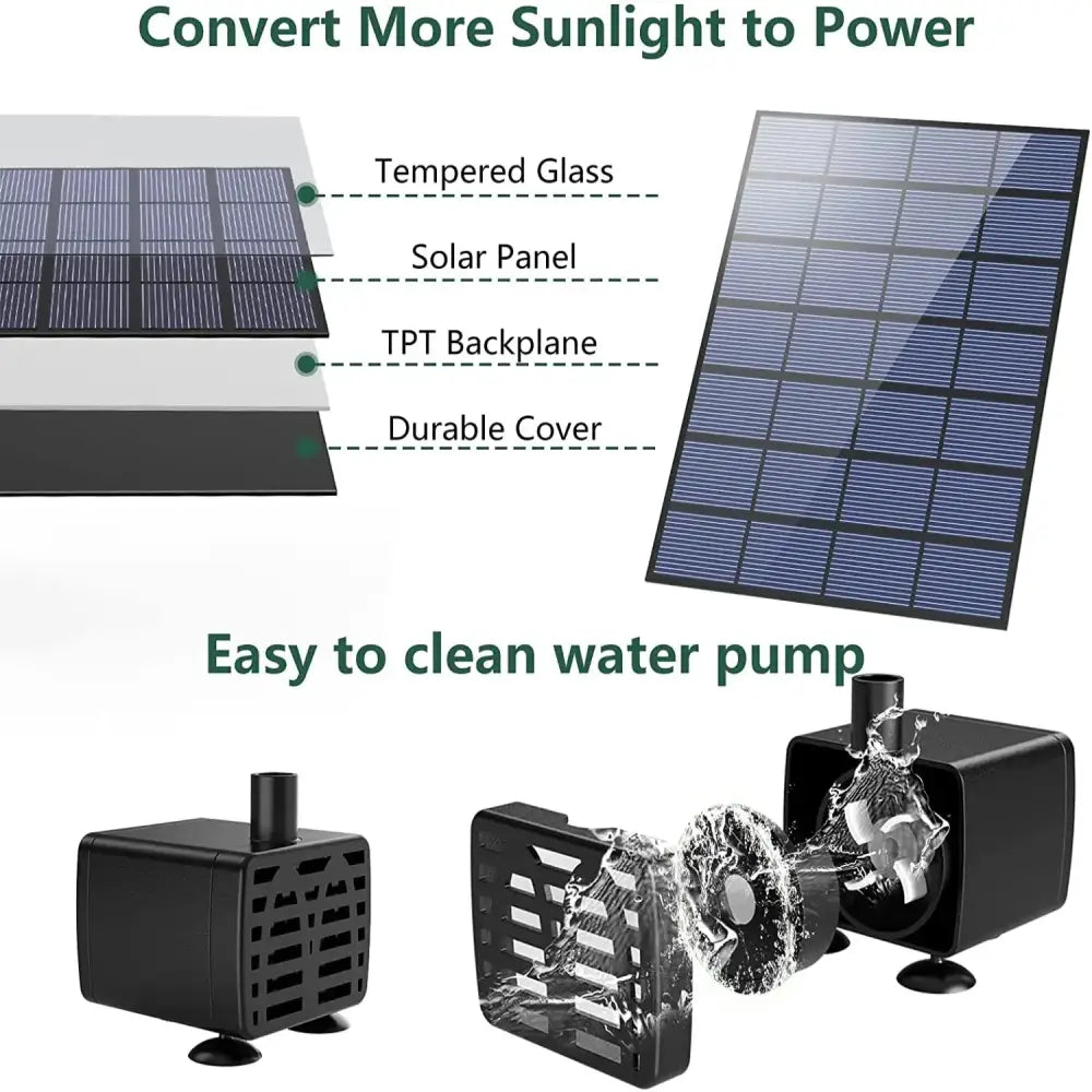 3-Tier Bird Bath with Detachable DIY Solar Fountain with 25W Pump Habicare