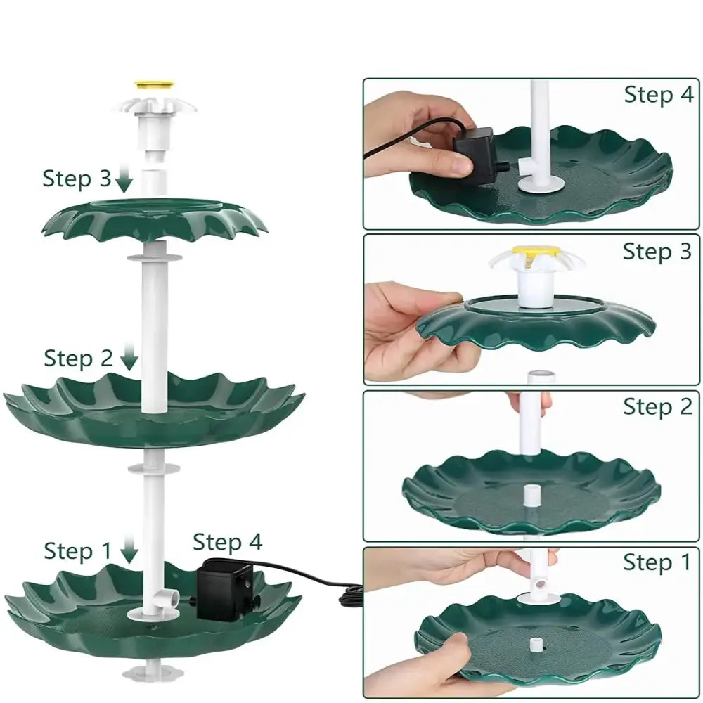 3-Tier Bird Bath with Detachable DIY Solar Fountain with 25W Pump Habicare