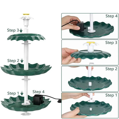 3-Tier Bird Bath with Detachable DIY Solar Fountain with 25W Pump Habicare