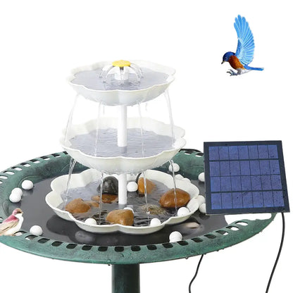 3-Tier Bird Bath with Detachable DIY Solar Fountain with 25W Pump Habicare