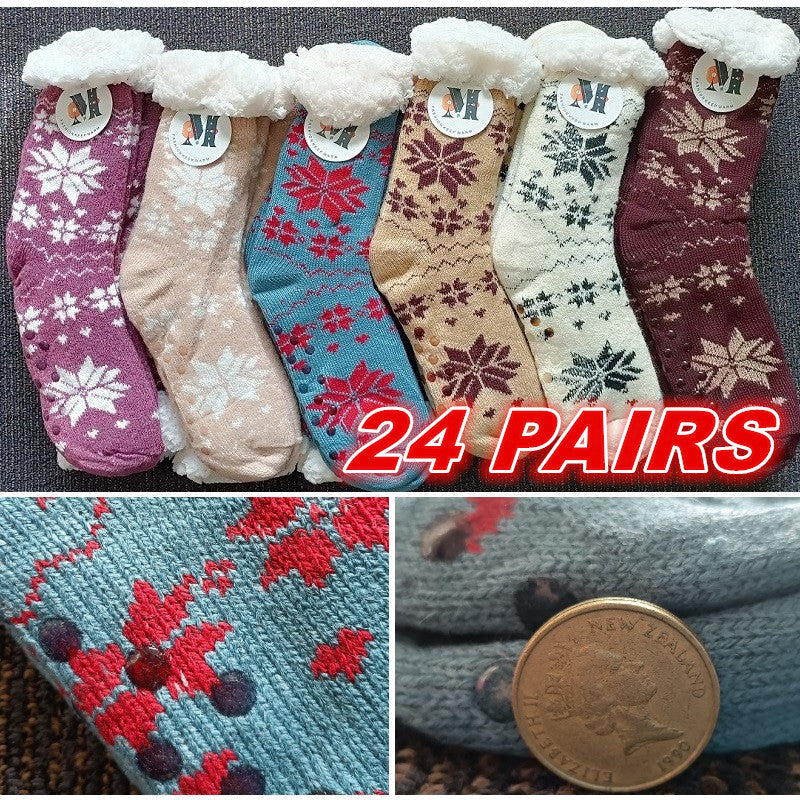 24 Pairs Womens Slipper Fuzzy Socks Winter Super Warm Soft Socks with Grippers dealonline.co.nz