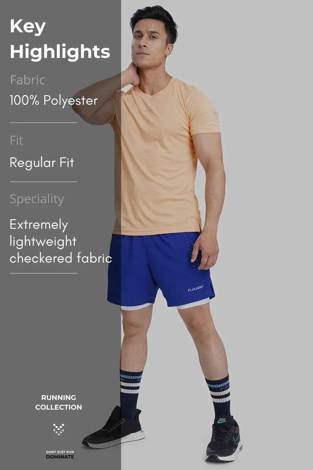 Checks Running T-shirt Peach