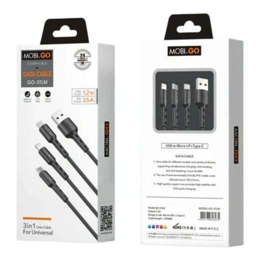 Mobigo 1.2m 3 in 1 cable GO3TLM
