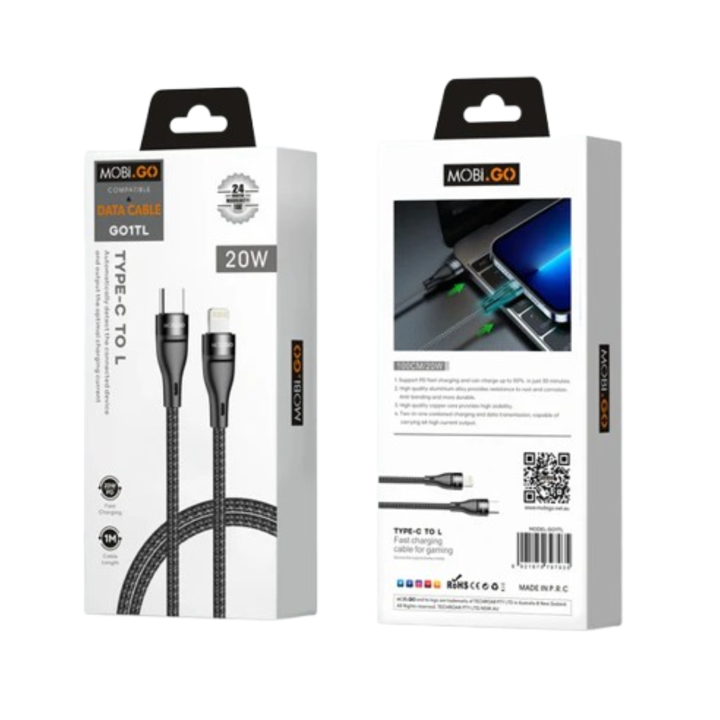 Mobigo 1m 20W Type-C to Lightning cable GO1TL