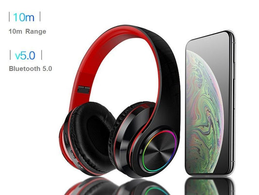 WHITE- Wireless bluetooth Headset Headphones Foldable Stereo Earphones LED Super dealonline.co.nz
