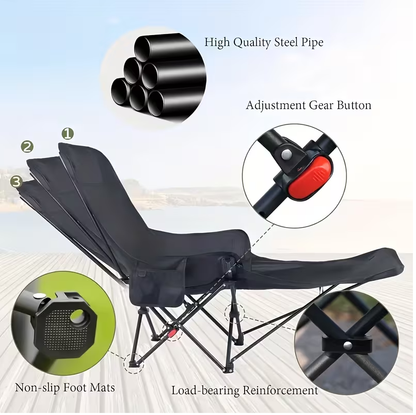 Adjustable Folding Chair with Footrest – 3 Recline Positions ECOTREK