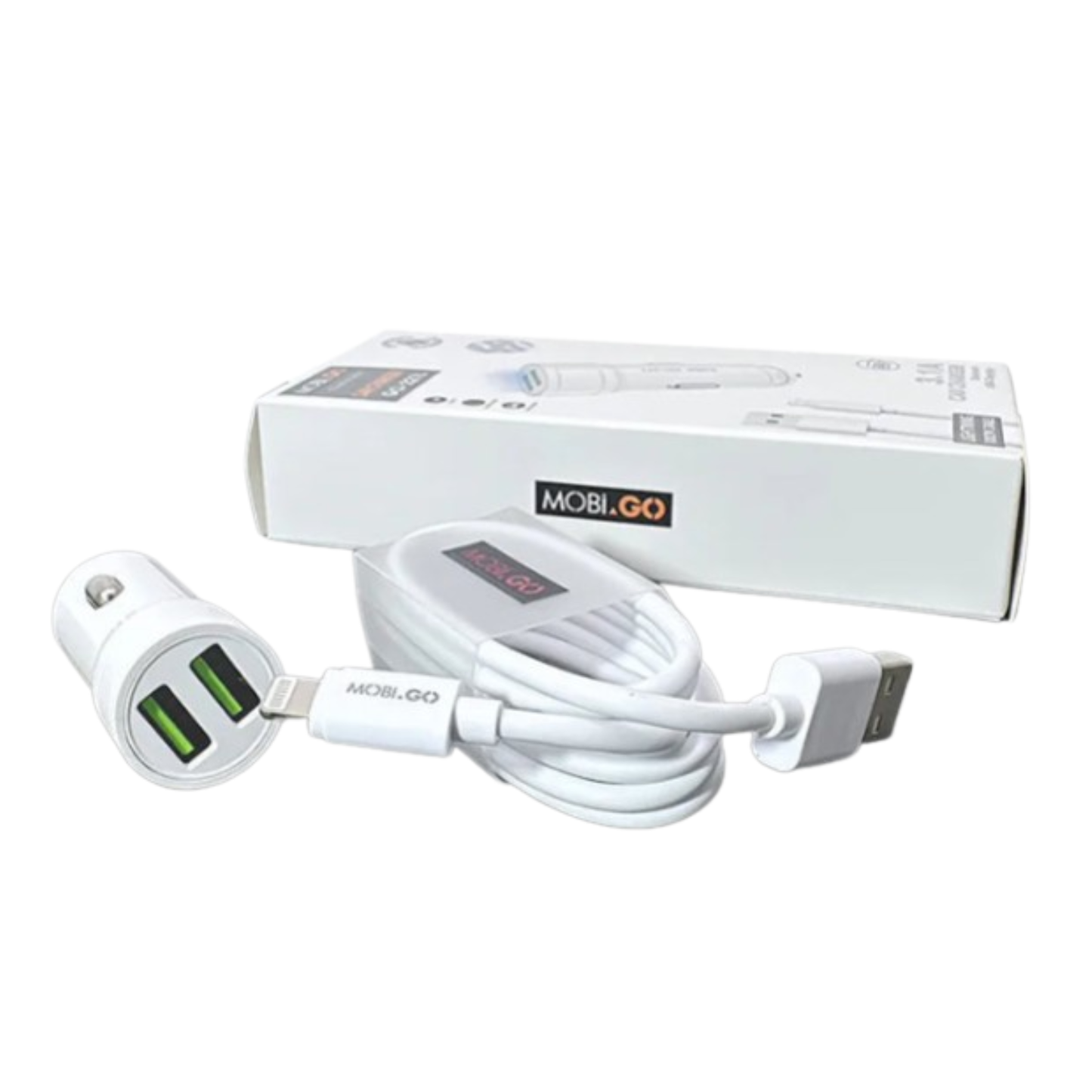 Mobigo Dual USB Car Charger With Lightning Cable GO221L 9eight5