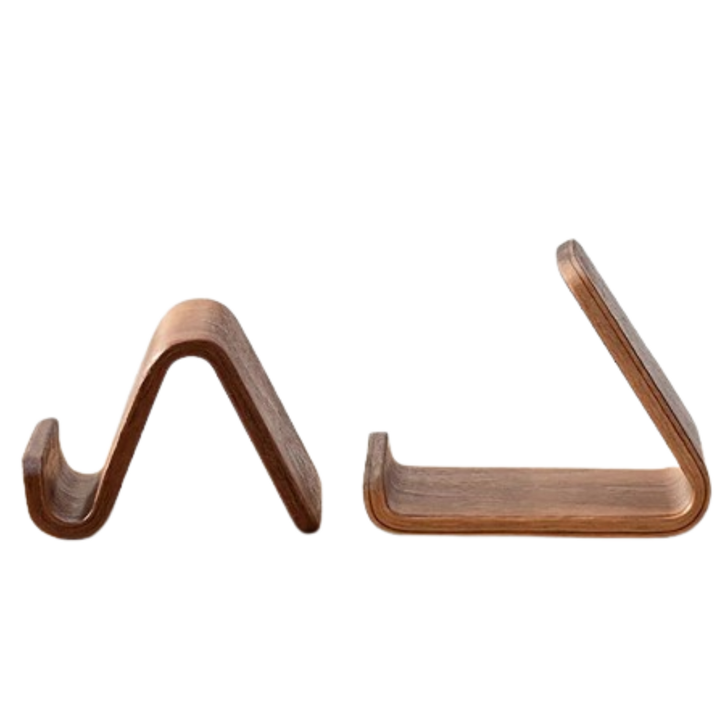 Habicare 9eight5 wooden phone and business card holder in two designs, featuring smooth wood finish and compact storage for desk use.