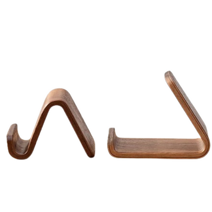 Habicare 9eight5 wooden phone and business card holder in two designs, featuring smooth wood finish and compact storage for desk use.