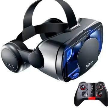 Habicare 9eight5 3D VR headset with headphones and controller, showing the boxed virtual reality device and accessories.