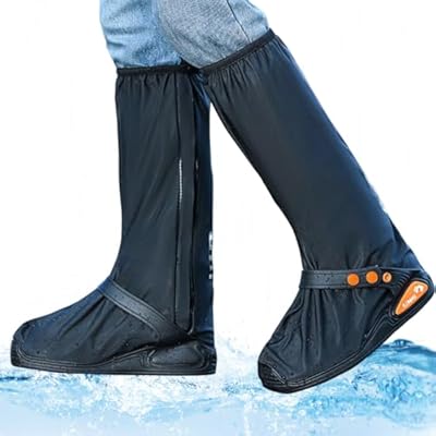 ECOTREK waterproof shoe covers with reflective strip, rain boot protectors for men and women, designed to keep shoes dry in wet weather.