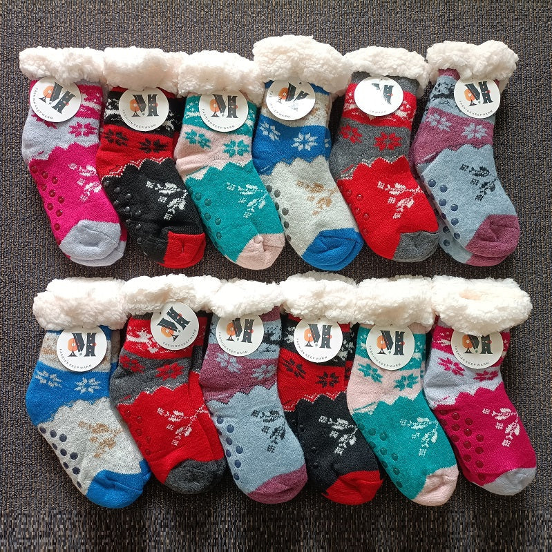 4 Pairs Kids Slipper Fuzzy Socks Winter Super Warm Soft Socks with Grippers dealonline.co.nz
