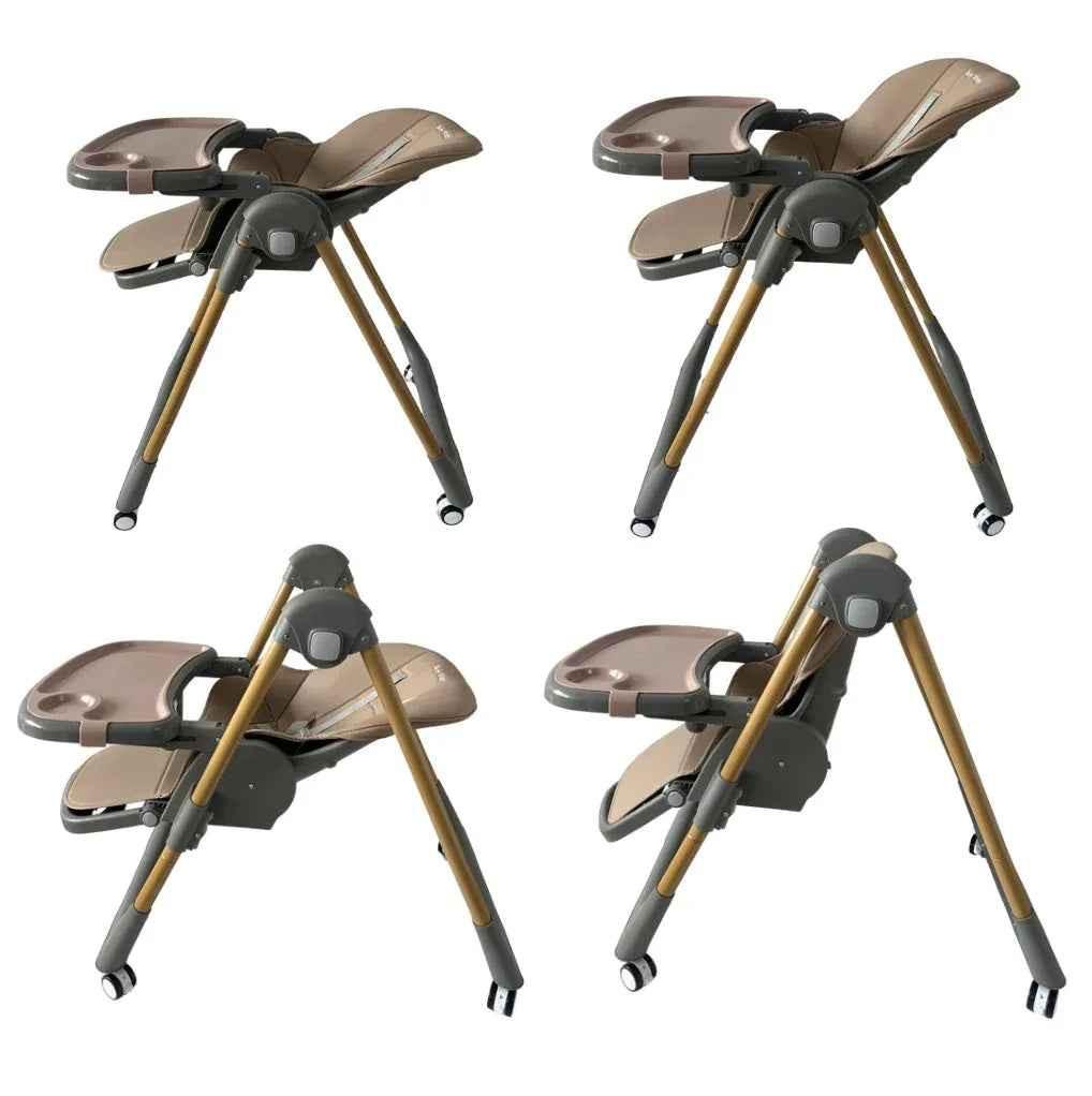 Elevate Adjustable and Folding High Chair with Locking Wheels and Storage Basket - BROWN