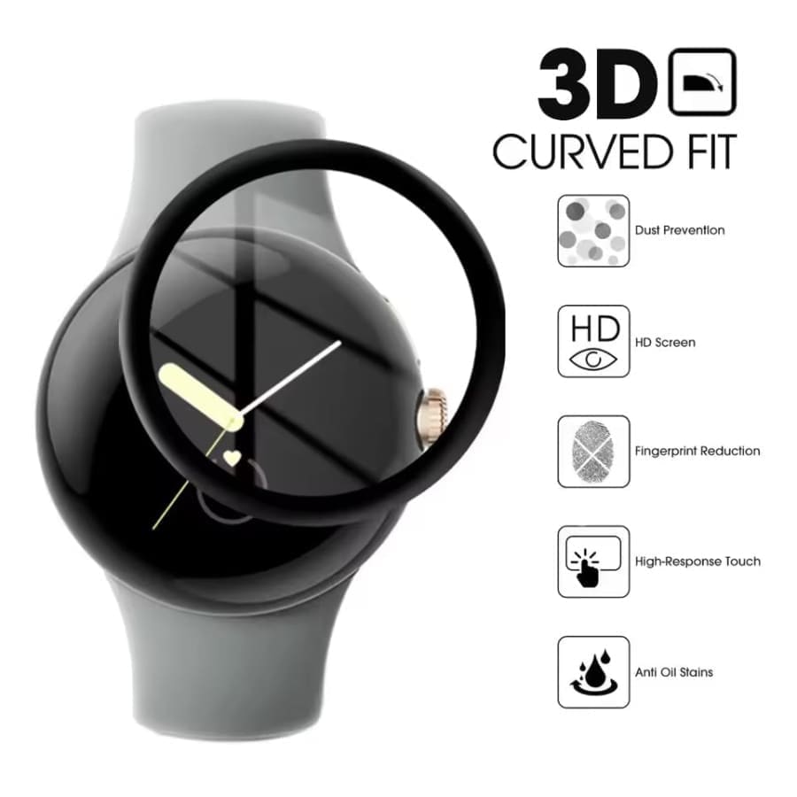Google Pixel Watch 2 screen protector in a pack of 2, transparent watch case designed for protection and durability.