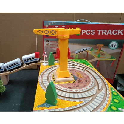 Wooden railway track toy set with manual control cars, includes 78 pieces for early educational play, by dealonline.co.nz.