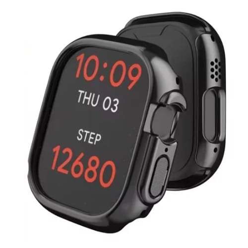 Black protective case for Apple Watch Ultra 3 (49mm), made by That Watch Shop, showcasing the durable watch cover on a smartwatch.