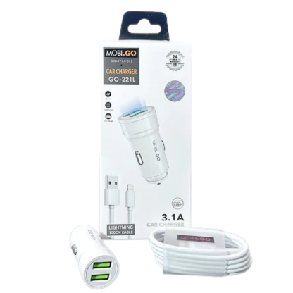 Mobigo Dual USB Car Charger With Lightning Cable GO221L 9eight5
