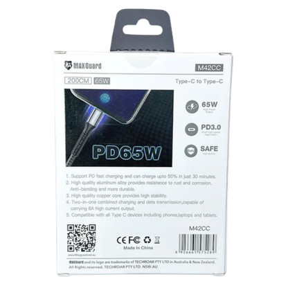 Maxguard 2m 65W Type-C to C cable M42CC
