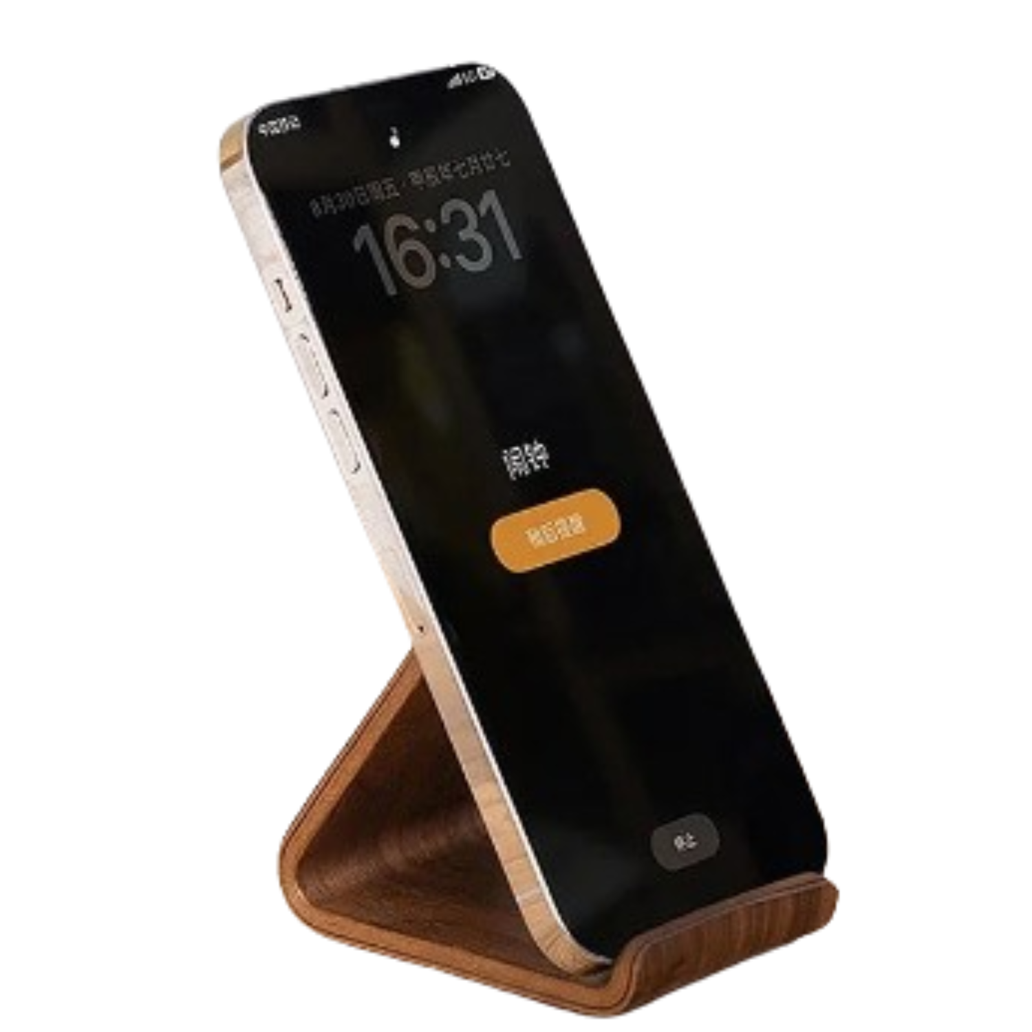 Wooden 9eight5 phone and business card holder by Habicare, featuring two design options, showcasing a sleek, natural wood finish.