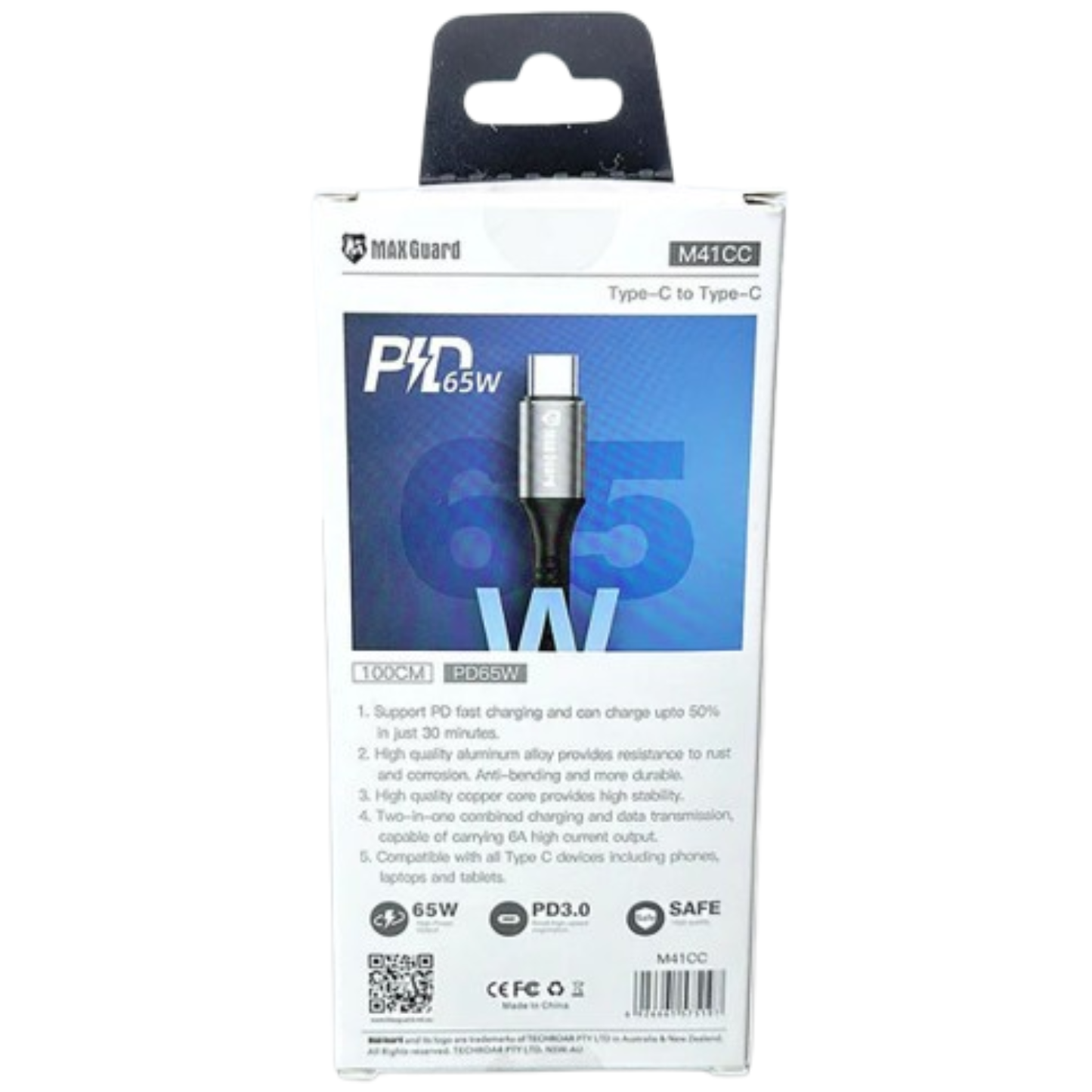 Maxguard 1m 65W Type-C to C cable M41CC
