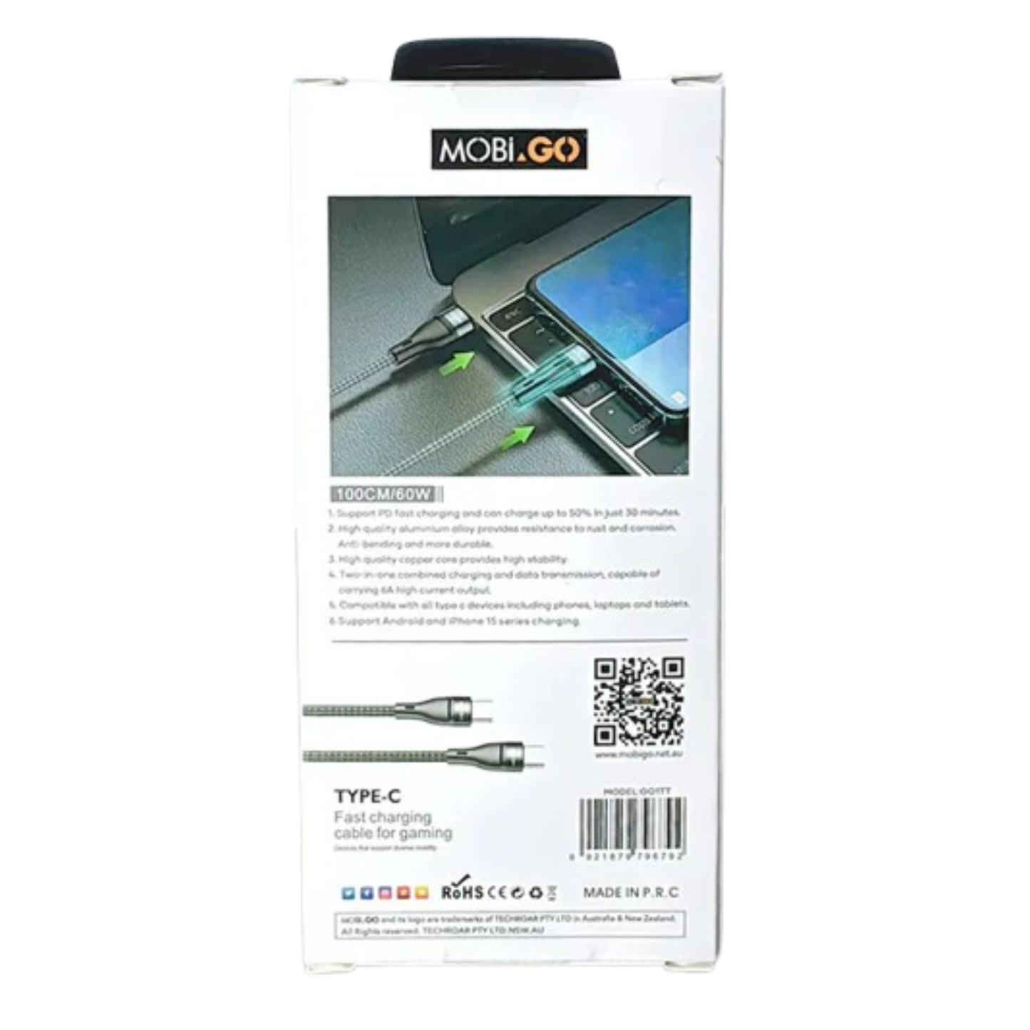 Mobigo 1m 65W Type-C to C cable GO1TT