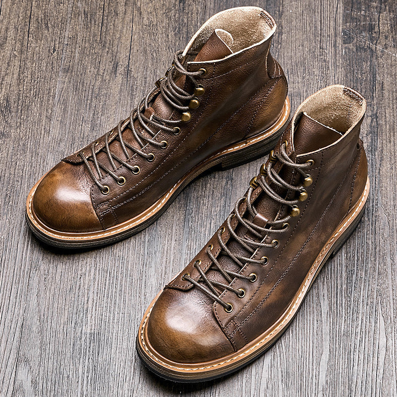 Men's Vintage Leather High Top Martin Boots for Summer - ShopHub