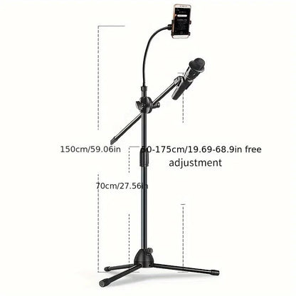 Microphone Stand with Phone Clip Gear Design Gooseneck Tube Height-Adjustable dealonline.co.nz