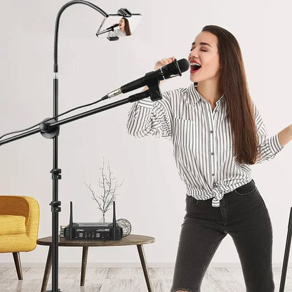 Microphone Stand with Phone Clip Gear Design Gooseneck Tube Height-Adjustable dealonline.co.nz