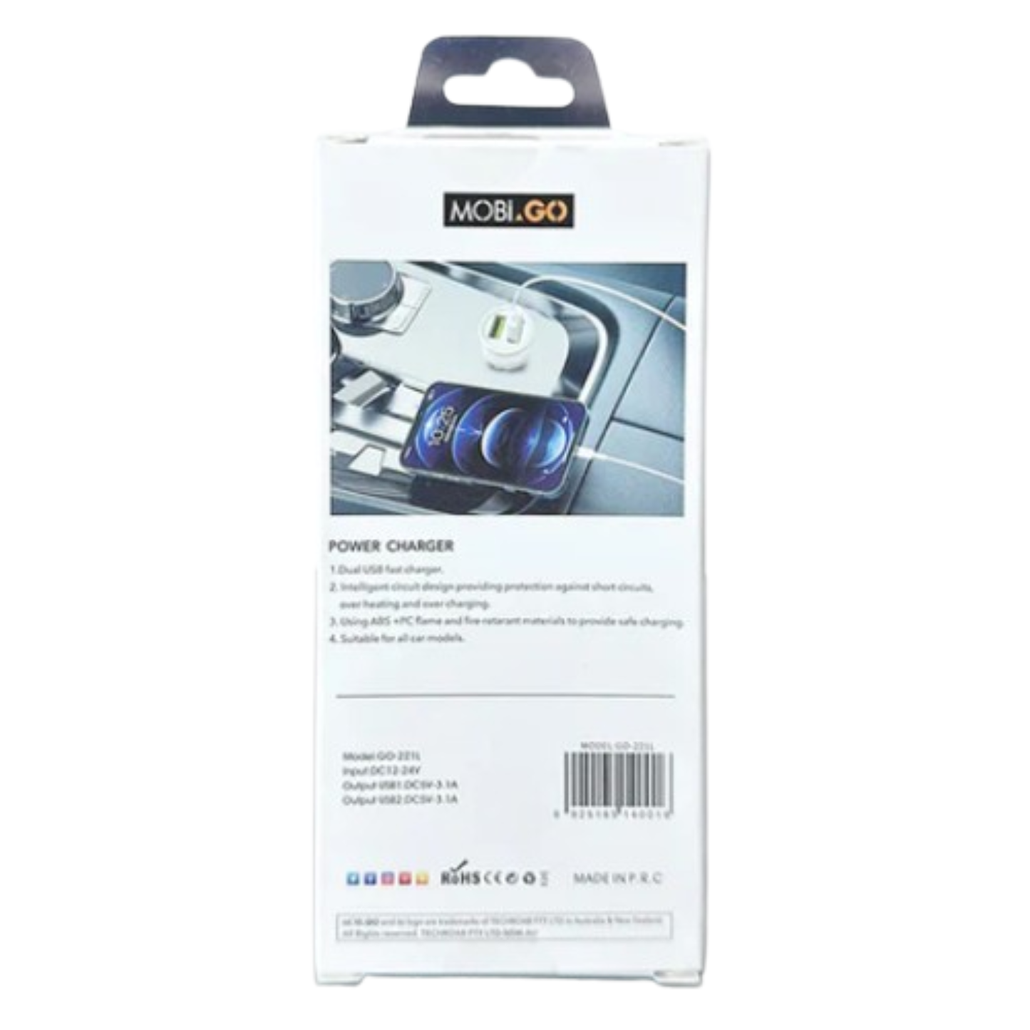 Mobigo Dual USB Car Charger With Lightning Cable GO221L 9eight5