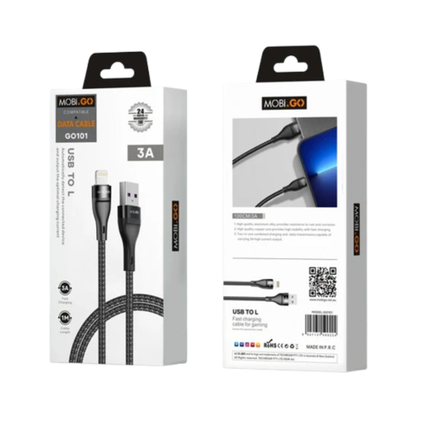 Mobigo 1m USB-A to Lightning cable GO101