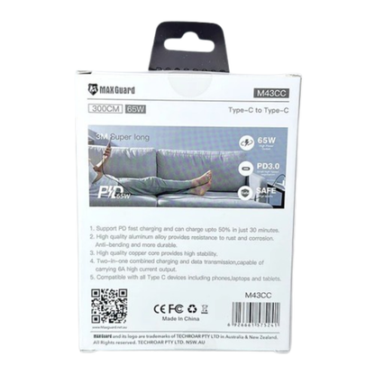 Maxguard 3m 65W Type-C to C cable M43CC