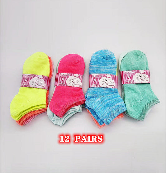 (12 Pairs) Candy Colour Kids' Ankle Socks 4 - 6 dealonline.co.nz