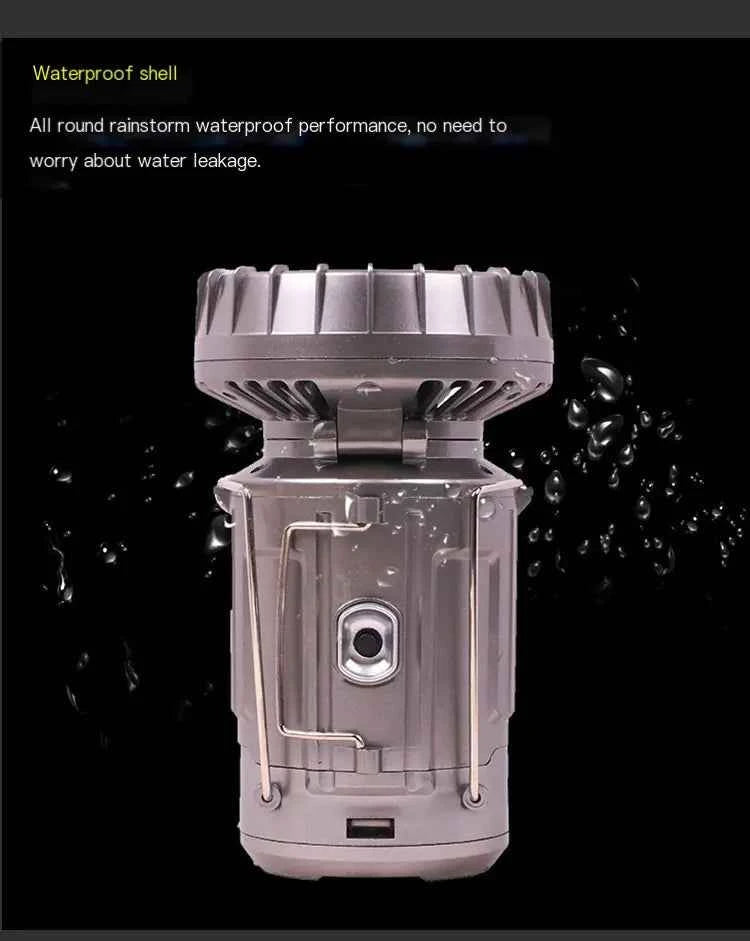 Solar Camping Lantern Fan - 2-in-1 Rechargeable LED Light with Cooling Fan