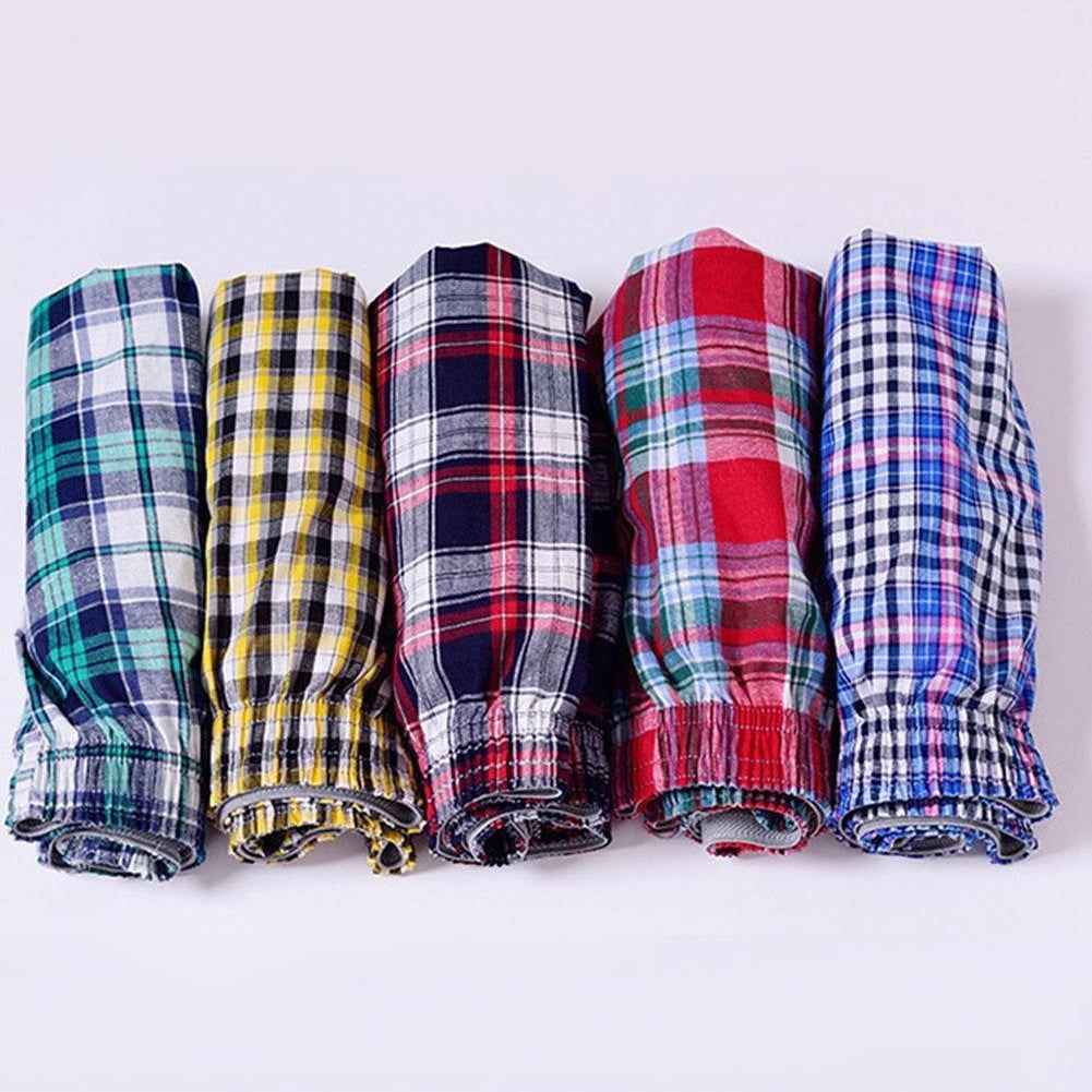 Men's Cotton Plaid Boxer Shorts - Elastic Waist | Breathable Underwear | Assorted Colours | M–3XL