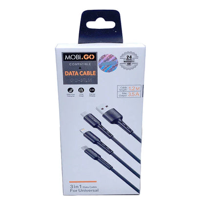 9eight5 Mobigo 1.2m 3-in-1 cable for electronics accessories, featuring multiple connectors for versatile device charging and syncing.
