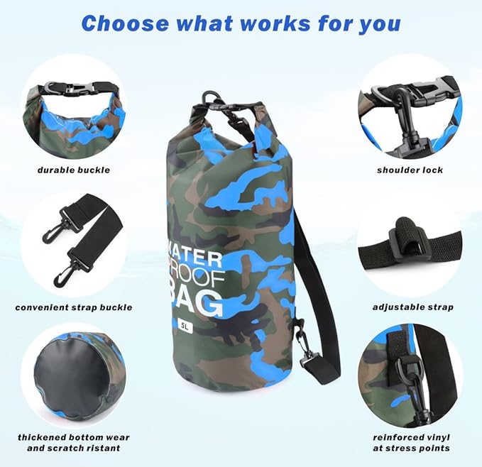 ECOTREK Waterproof Dry Bag – 15L / 20L / 30L Pack Sack with Shoulder Strap ECOTREK