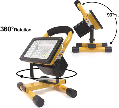 Rechargeable portable LED work light with stand, 50W water-resistant outdoor work light with 30 LEDs from dealonline.nz