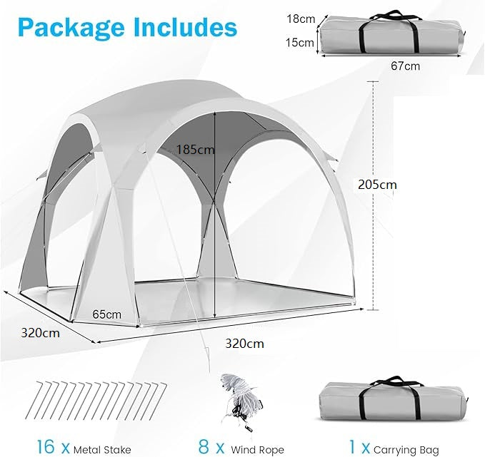 Party Tent Gazebo / Canopy / Family Tent – UPF50+ 320 × 320 × 205(H)cm ECOTREK
