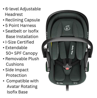 Crown i-Size Reclining Capsule Car Seat and ISOFIX 360 Rotating Capsule Base - OLIVE