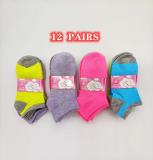 (12 Pairs) Candy Colour Kids' Ankle Socks 4 - 6 dealonline.co.nz