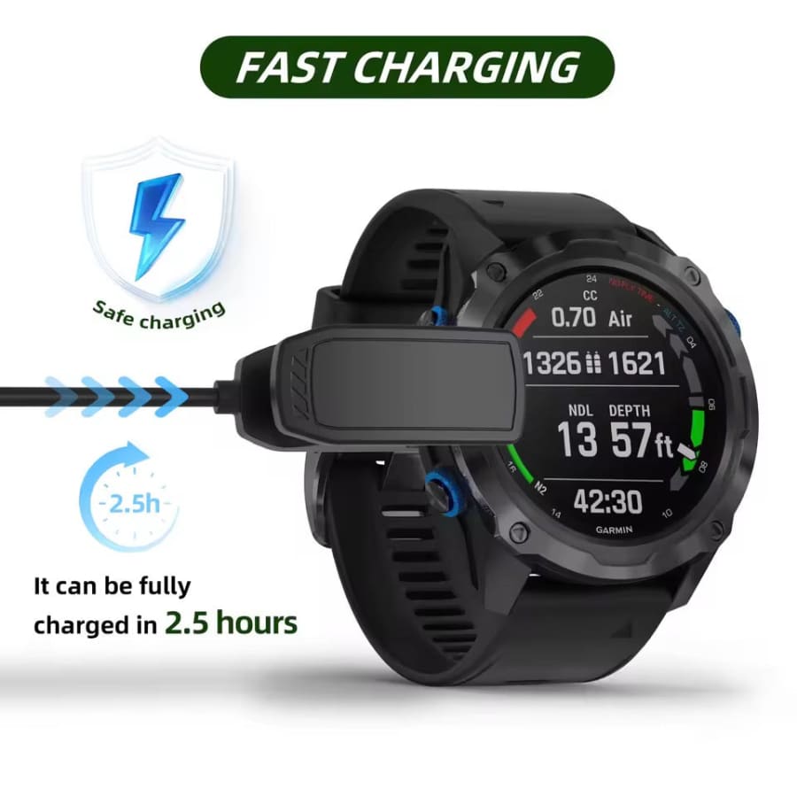 Garmin Descent watch series charger from That Watch Shop, compact charging dock for Garmin dive watches and fitness devices.