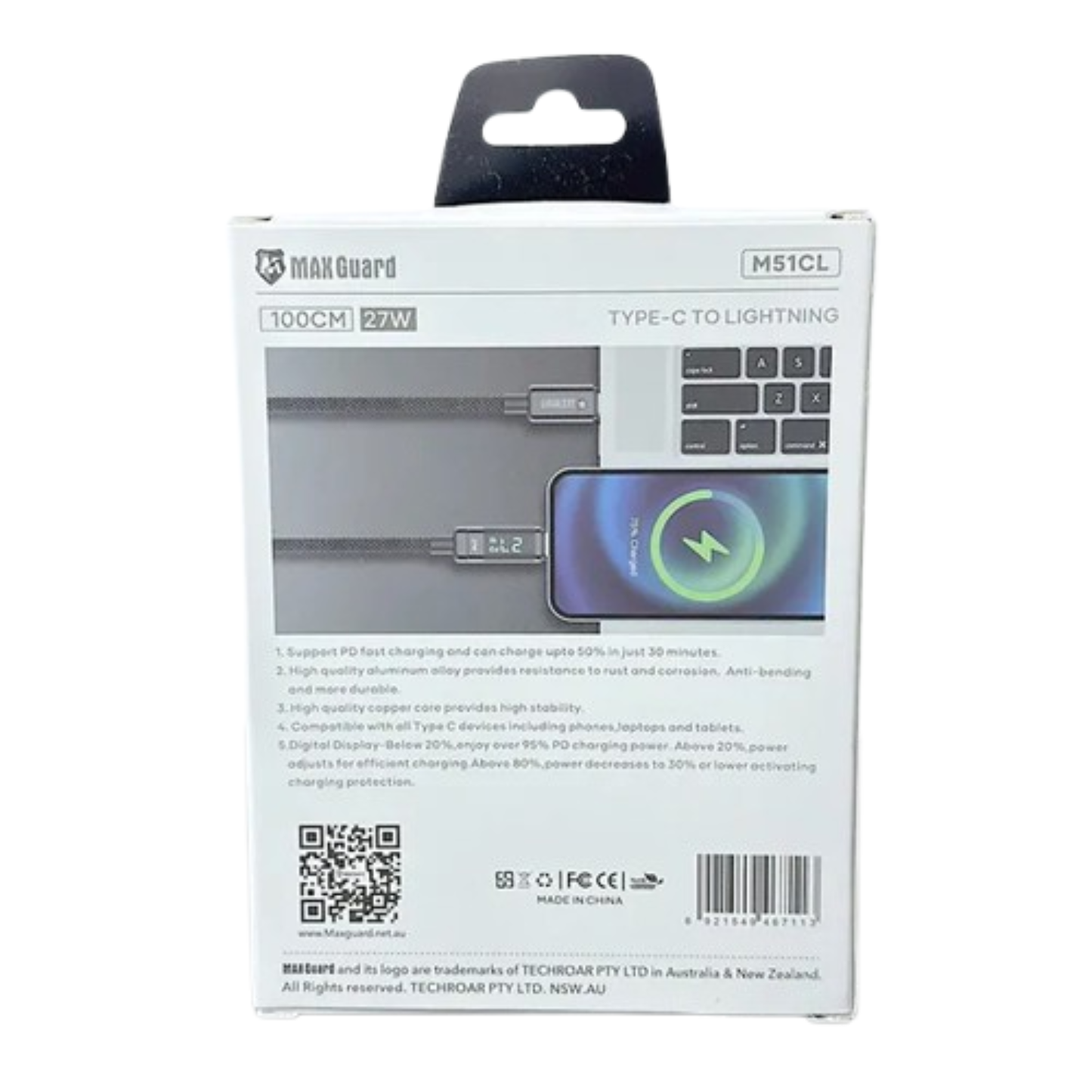 Maxguard 1m 27W Type-C to Lightning Cable M51CL