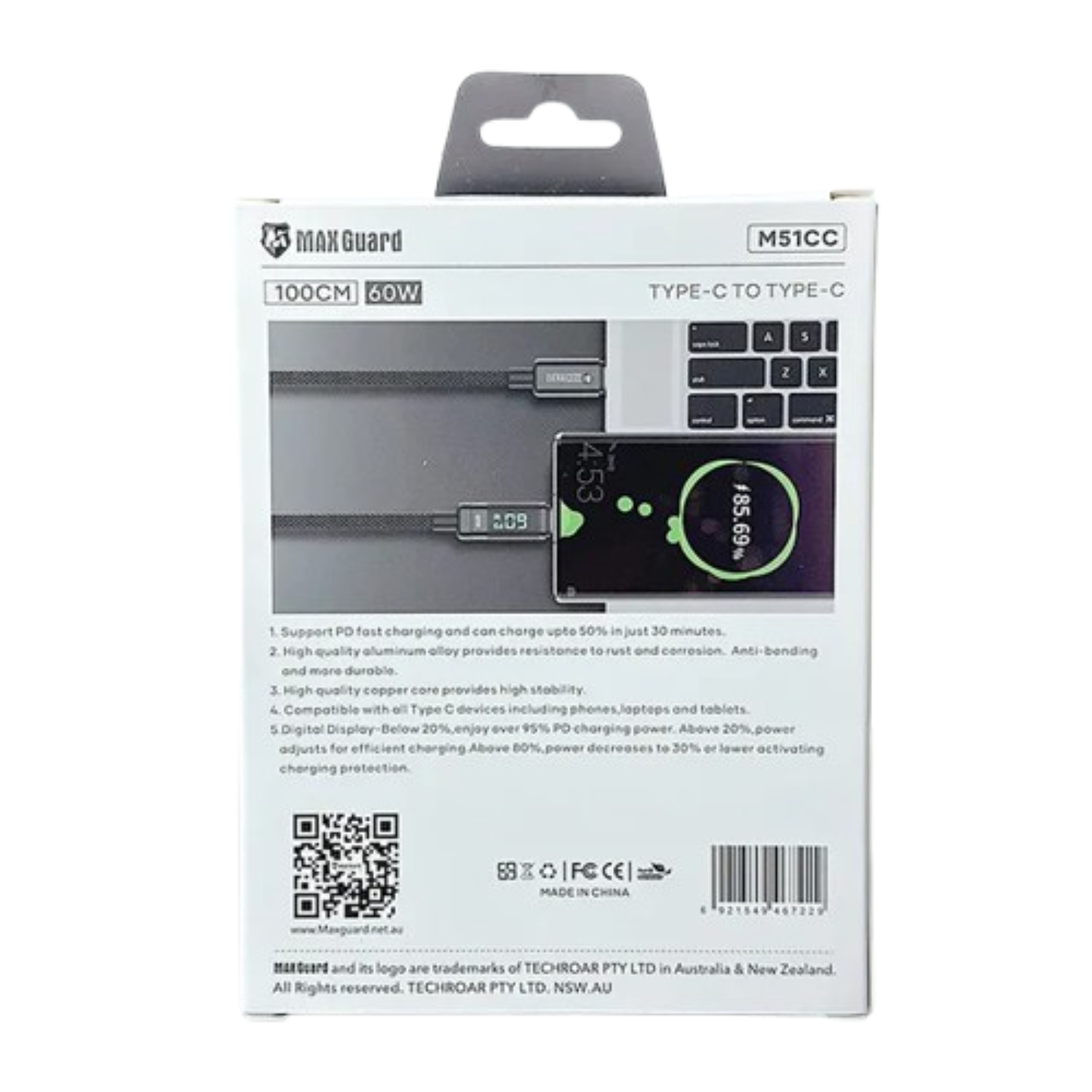 Maxguard 1m 60W Type-C to C Cable M51CC