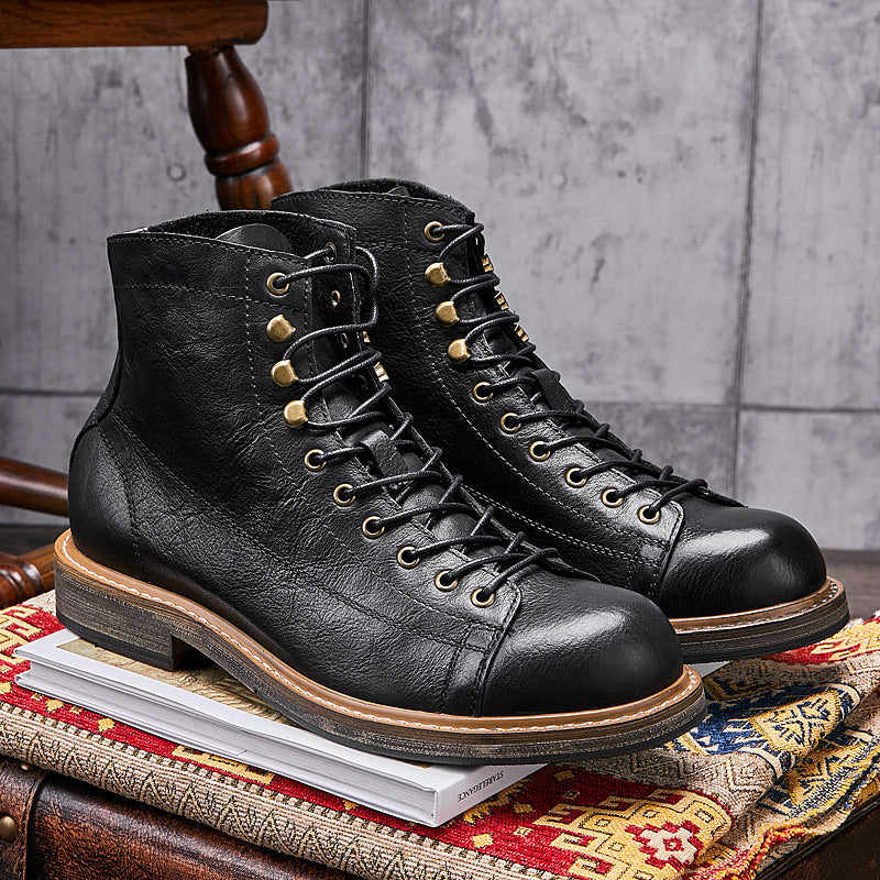 Men's Vintage Leather High Top Martin Boots for Summer - ShopHub