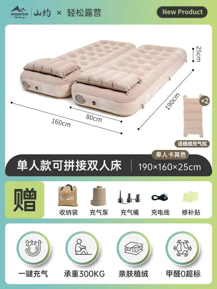 Self-Inflatable Camping Mattress - 190x160x25cm Double with Pillow | Home & Outdoor Use