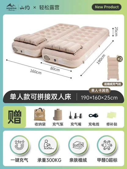 Self-Inflatable Camping Mattress - 190x160x25cm Double with Pillow | Home & Outdoor Use